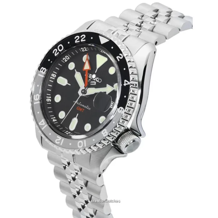 Seiko 5 Sports Automatic GMT Black Dial Silver Steel Strap Watch For Men - SSK001K1 - Image 3